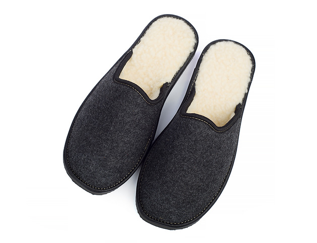 buty męskie Pantofle męskie z wełną i z naturalnego filcu czarne