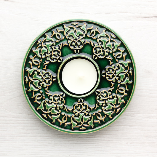 świeczniki i świece Lampion roślinny w zieleni butelkowej