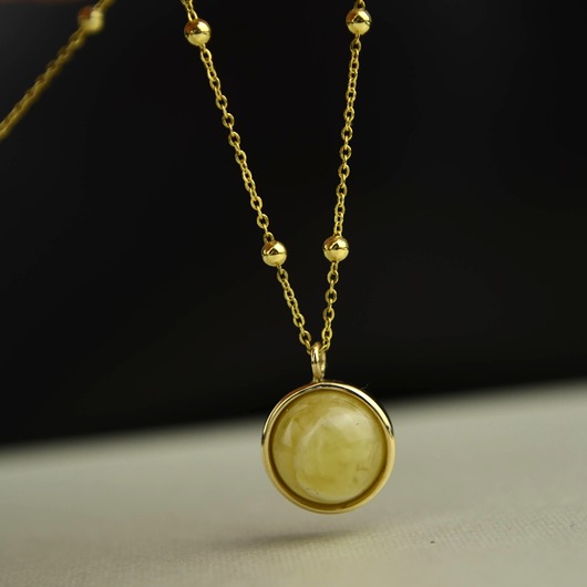 złote naszyjniki Złoty naszyjnik z mlecznym bursztynem pr. 585