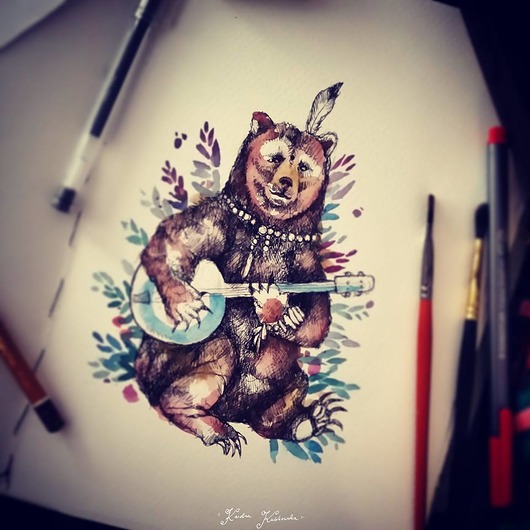 Miś z banjo - print EmilysMoose
