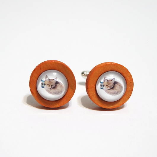 spinki do mankietów Lisek - drewniane spinki do mankietów, red