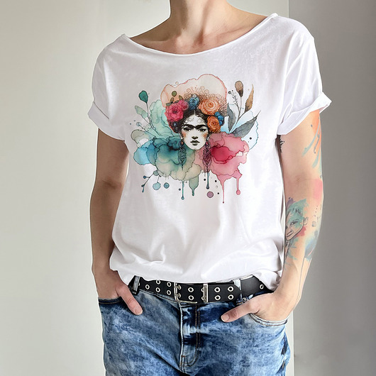t-shirt damskie Frida akwarele Biały Oversize