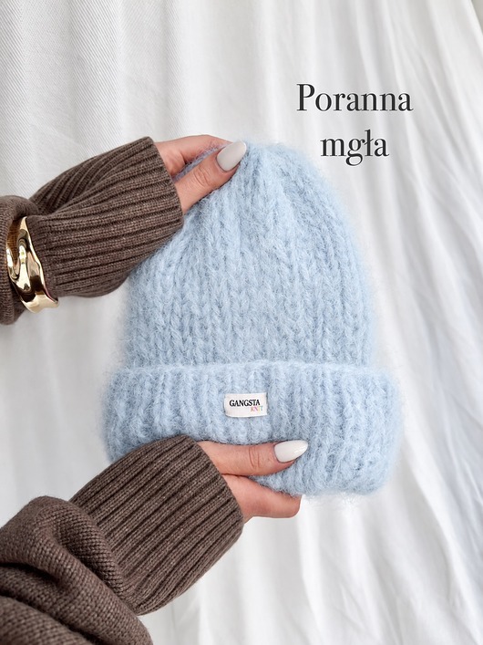 czapki damskie Puszysta czapka Cloud wełna merino alpaka *poranna mgła*