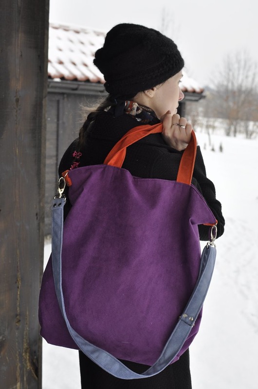 Torba hobo XXL - fiolet,pomarańcz,szaroniebieski PRACOWNIA 166