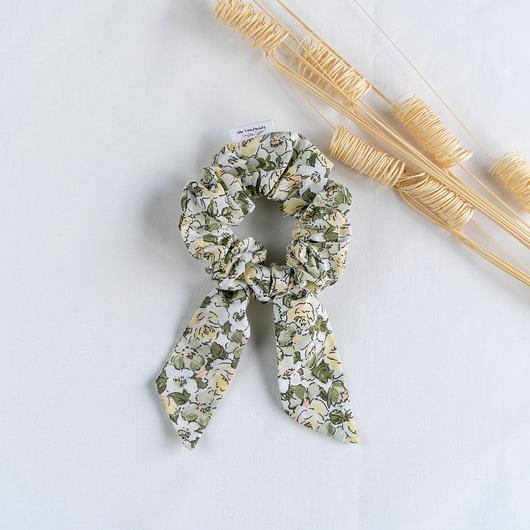 gumki do włosów Scrunchie ZIELONE KWIATY