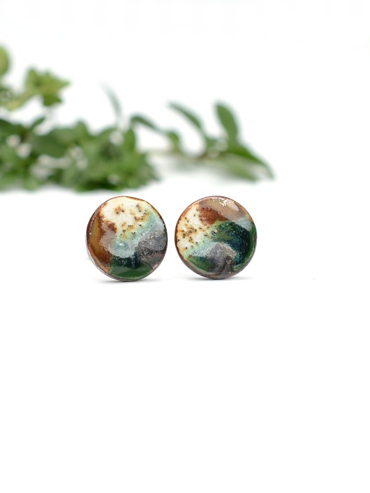 kolczyki ceramiczne Kolczyki zielone krajobrazy-sztyfty ceramiczne