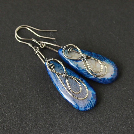 kolczyki srebrne Kolczyki Meaya - agat i oksydowane srebro