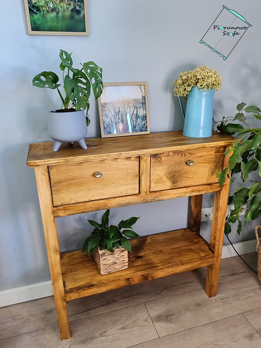 komody Konsolka drewniana z 2 szufladami vintage MEL
