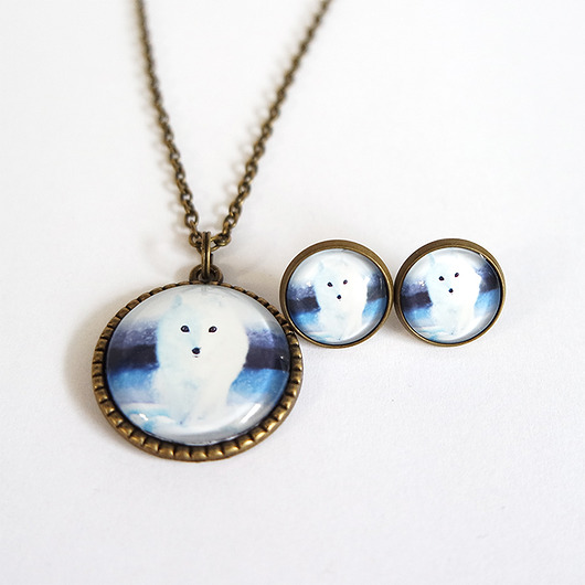 wisiory Naszyjnik i kolczyki - komplet - Biały lis