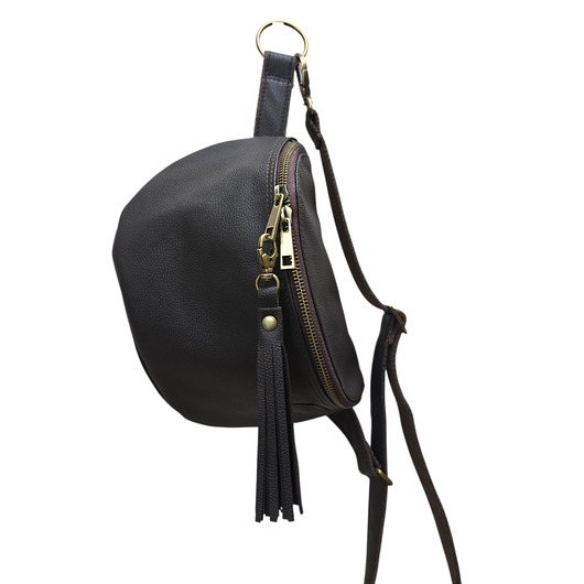 saszetka nerka Duża nerka saszetka czekoladowa. Skóra naturalna  z frędzlami