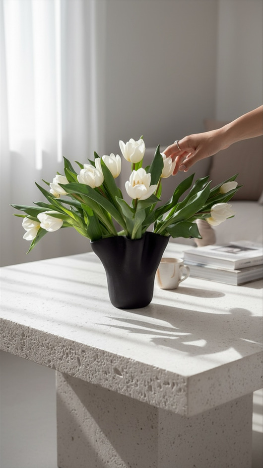 wazony Czarny wazon na kwiaty, dekoracja na stół, asymetryczny kształt