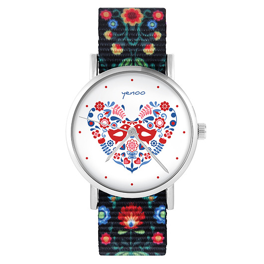 zegarki damskie Zegarek - Ptaszki folkowe - folk czarny, nato