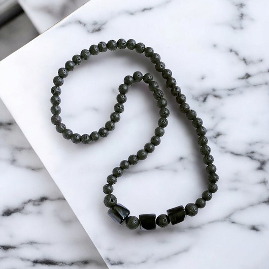 biżuteria męska Naszyjnik MĘSKI : czarny turmalin polerowany & lawa