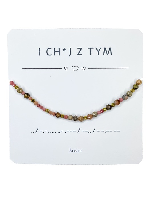 bransoletki na sznurku Bransoletka z alfabetem Morse Rodonit, Rodochrozyt, Hematyt