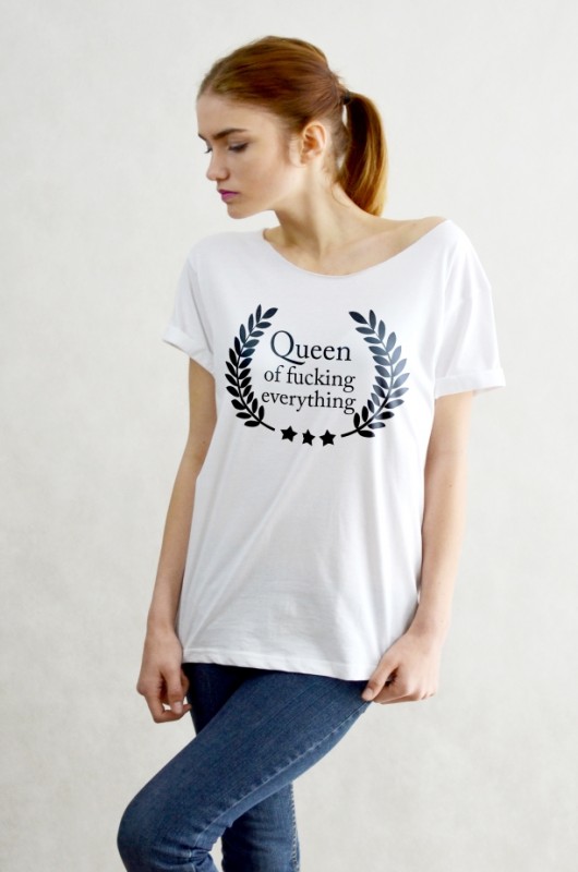 QUEEN - Koszulka Oversize szeroki dekolt T-shirt GAU great as You