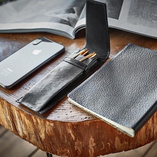 portfele męskie Eleganckie etui na długopisy pióra skórzane czarne belveder BD23