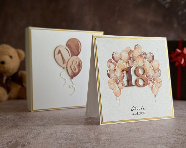 kartki scrapbooking Kartka na 18 urodziny z pudełkiem i kopertą, BH 20D