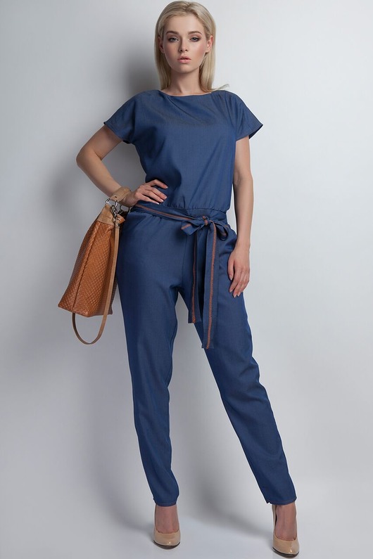 kombinezony damskie KOMBINEZON Z PASKIEM, KB107 jeans