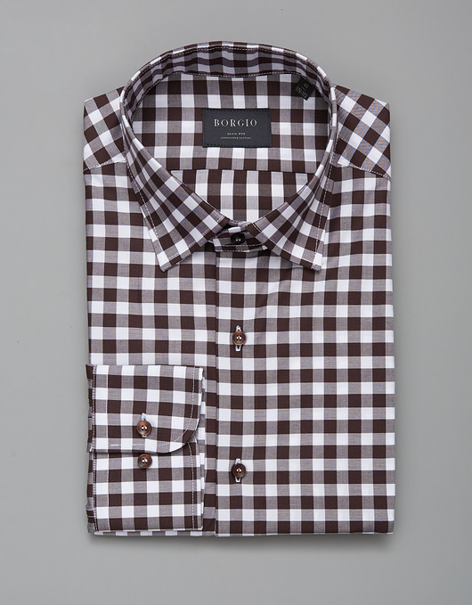 koszule męskie koszula matera 00243 długi rękaw brąz slim fit 176/182 40