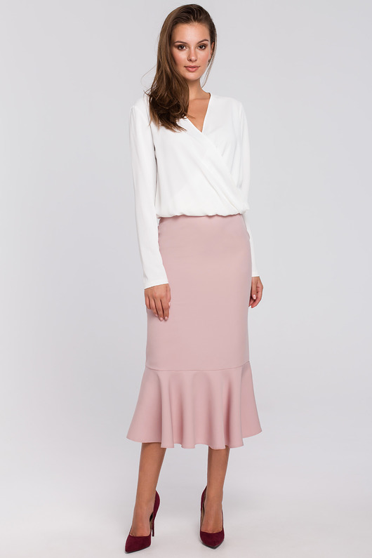 spódnice midi Spódnica z falbanką u dołu-brudny róż(K-025)