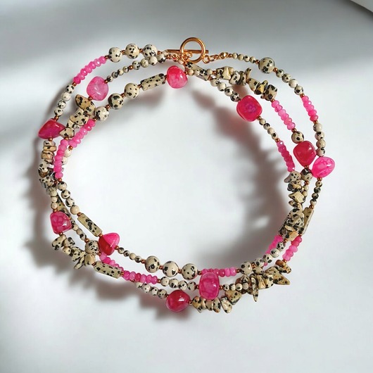 korale UNIKATOWY sznur kamieni 120cm : naszyjnik :: jaspis i róż