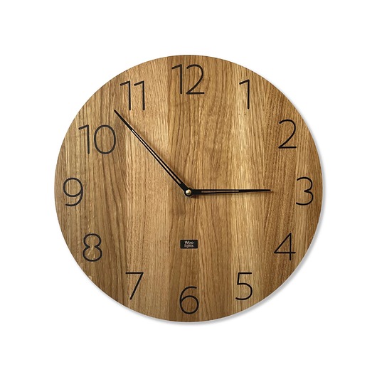 zegary Piękny zegar z litego drewna dębowego z czarnymi cyframi