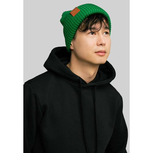 czapki i kapelusze męskie Czapka zimowa z bawełny organicznej zielona