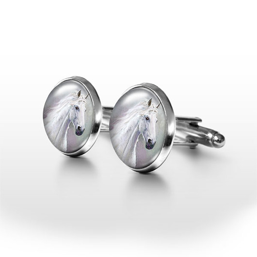 spinki do mankietów Biały koń - spinki do mankietów