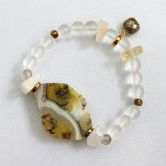 bransoletki złote Unikat - Oczyszczająca naturalny matowy kryształ górski, cytryn z pirytem