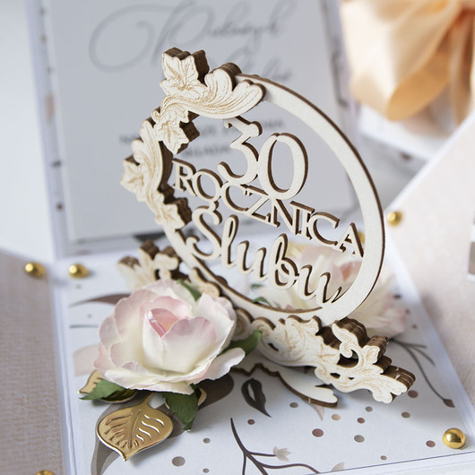 kartki scrapbooking 30 rocznica ślubu, perłowe gody, exploding box, kartka 3d