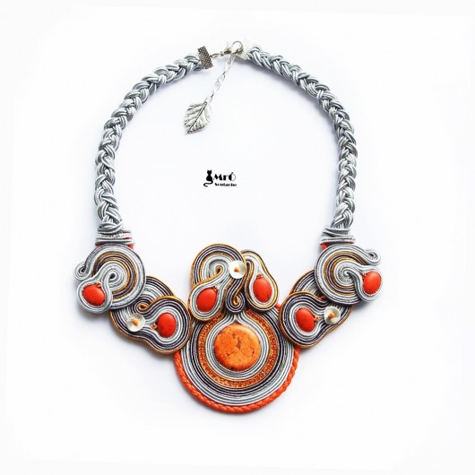 Gray & Orange- Naszyjnik soutache Mró Soutache