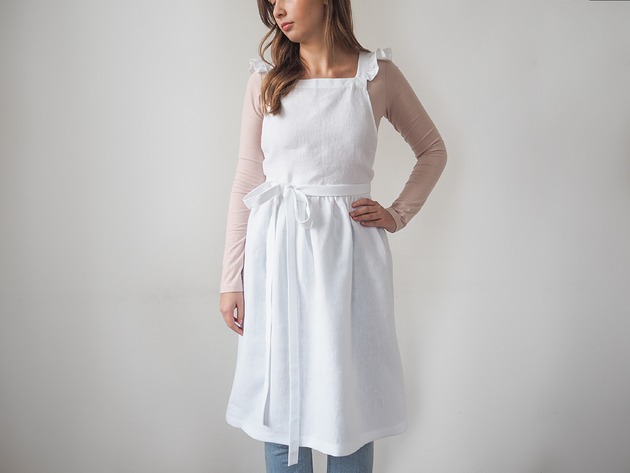fartuchy kuchenne Lniany fartuszek retro PURE WHITE
