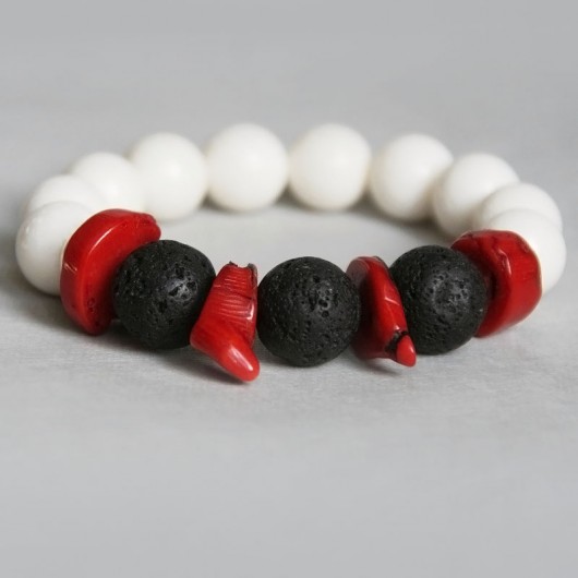 BLACK red WHITE - koral & lawa - DUUUŻE kule kaktusia