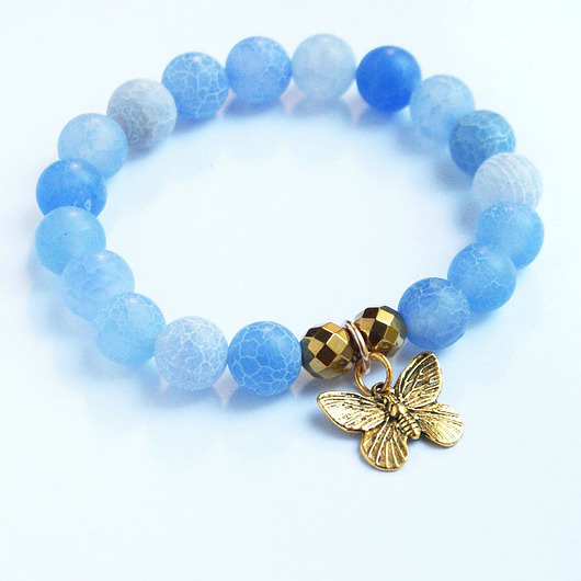 agat trawiony BABY BLUE & motylek kaktusia