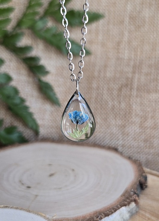 wisiory Srebrny wisiorek prawdziwe kwiaty niebieskie
