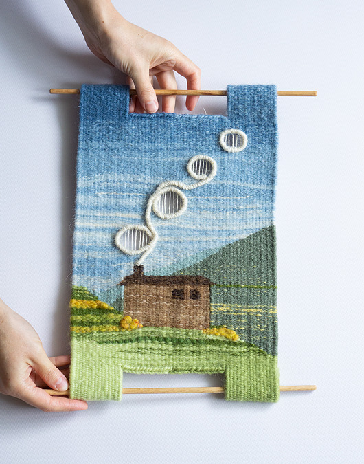 Ozdoby na ścianę Ręcznie tkany gobelin Domek w górach