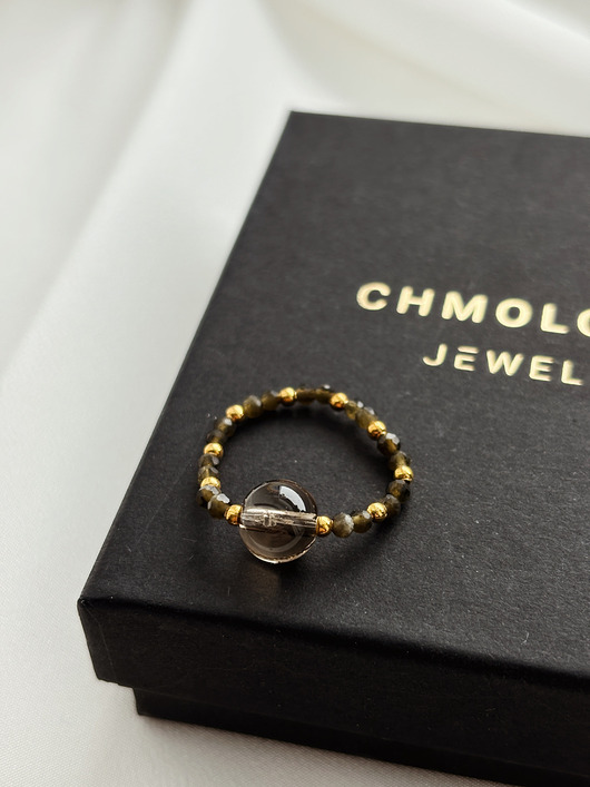 pierścionki elastyczne Pierścionek elastyczny Obsydian i Kwarc Dymny