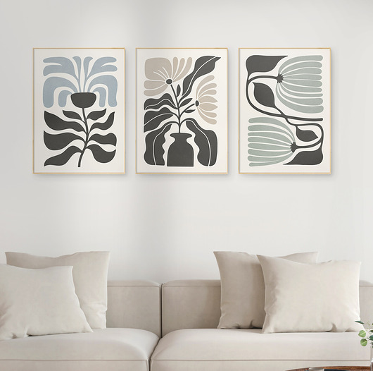 plakaty Zestaw 3 plakatów z motywem abstrakcyjnych kwiatów, oryginalne, w stylu retro.