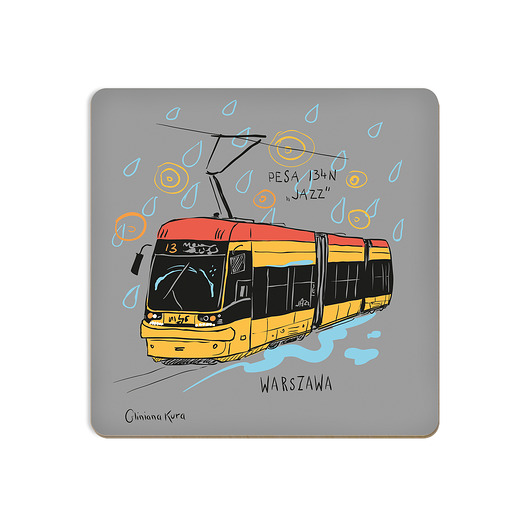 podkładki do kuchni Podkładka pod kubek Warszawa Tramwaj Pesa 134N "Jazz"
