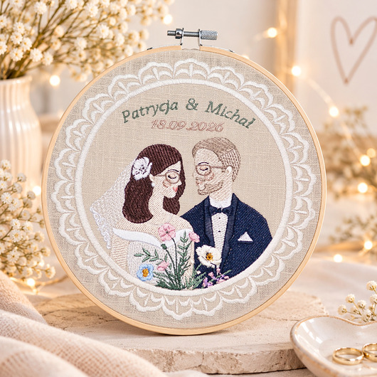 Ślub - inne Personalizowana pamiątka ślubna, haft ślubny/ rocznicowy w tamborku