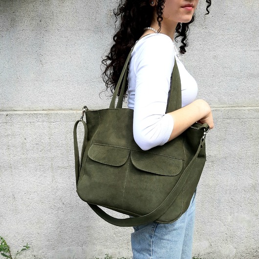 torby na ramię Zielona leśna skórzana torba