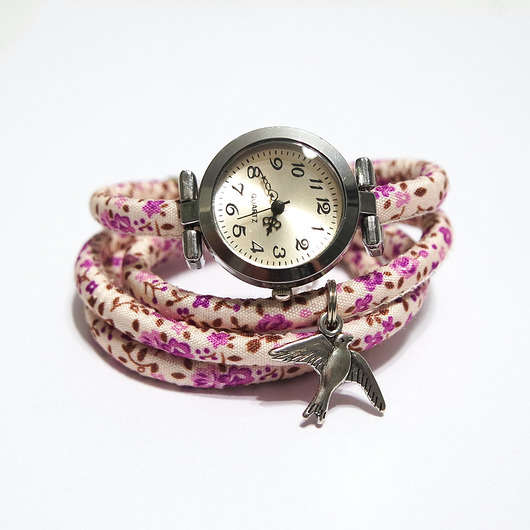 zegarki damskie Zegarek - Jaskółka - fioletowe kwiaty