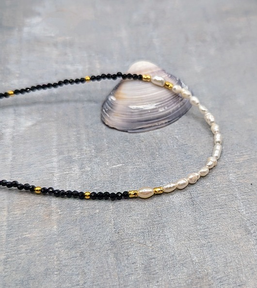 złote naszyjniki Turmalin z perłami, naszyjnik