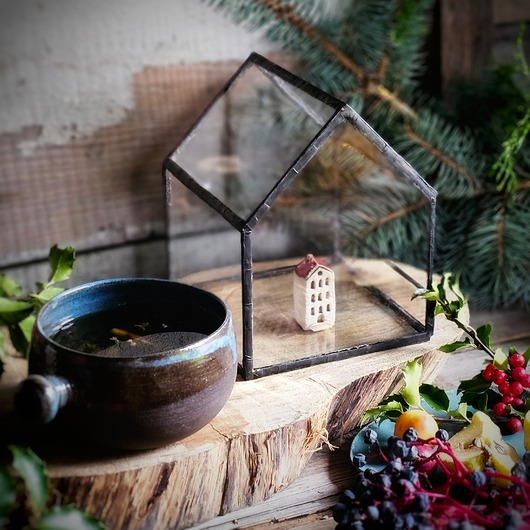 dekoracje świąteczne Mini szklarnia Dom Otwarty - szklana dekoracja handmade