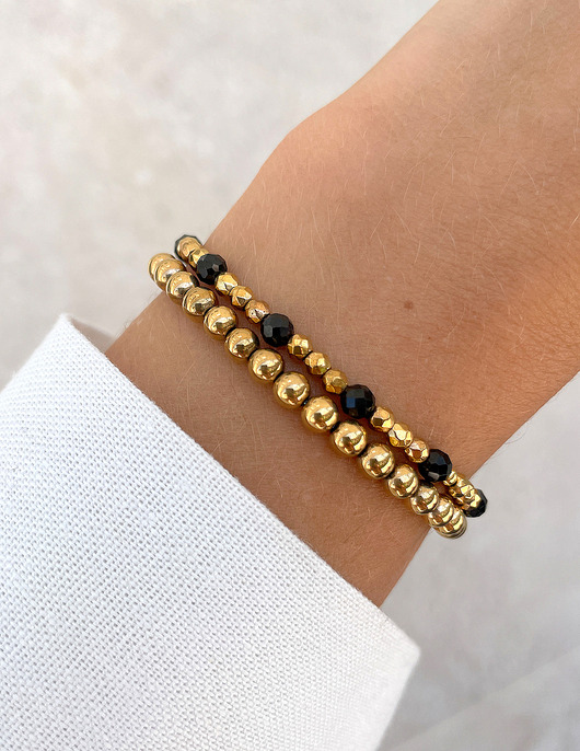 bransoletki z kamieni naturalnych Bransoletki na gumce - czarny turmalin z hematytem