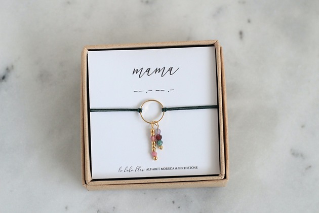 bransoletki na sznurku MAMA - Alfabet Morse'a - Kamienie urodzeniowe Birthstones