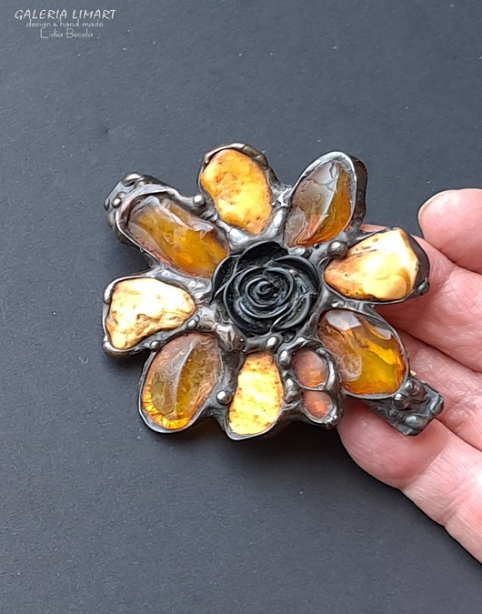 spinki i klamry do włosów Spinka do włosów bursztynowy kwiat UNIKAT ręcznie robiony prezent lux