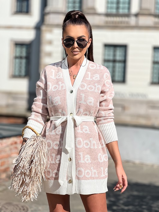 kardigany damskie Sweter OOHLALA LONG w różowym kolorze
