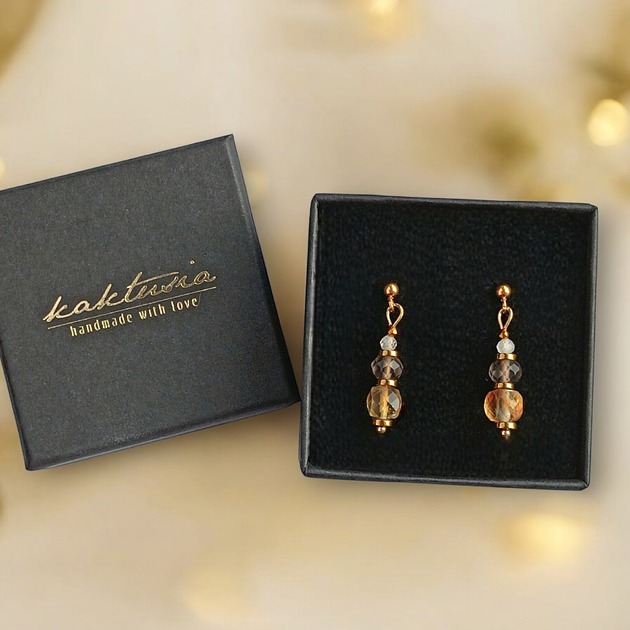 kolczyki z kamieniami Kolczyki DOBROBYT - cytryn, kwarc dymny, kryształ górski - delikatne
