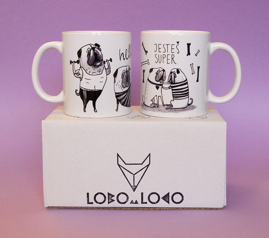 kubki Komplet kubków z Mopsami